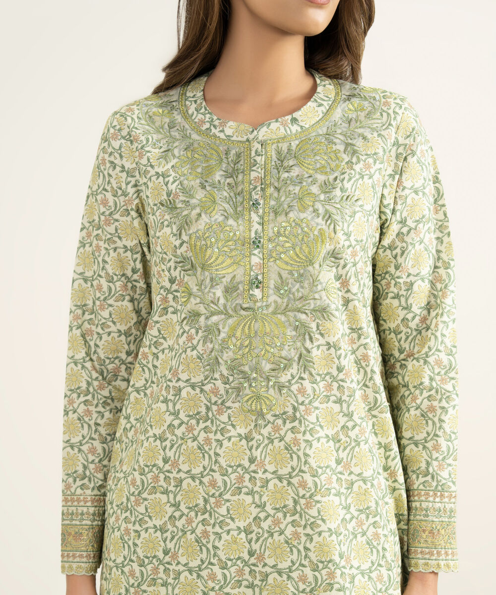Women's Unstitched Lawn Embroidered Green 3 Piece Suit