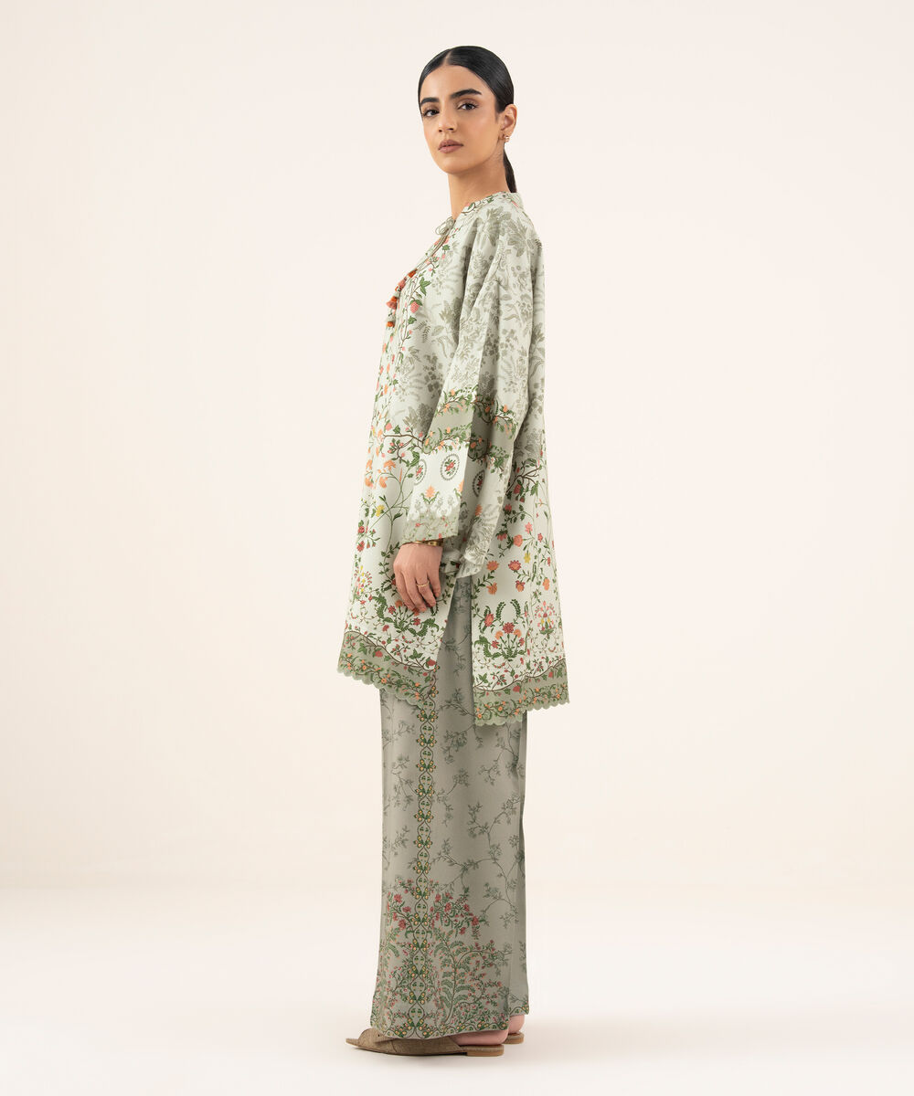 Women's Unstitched Printed Viscose Khaddar Beige 2 Piece Suit