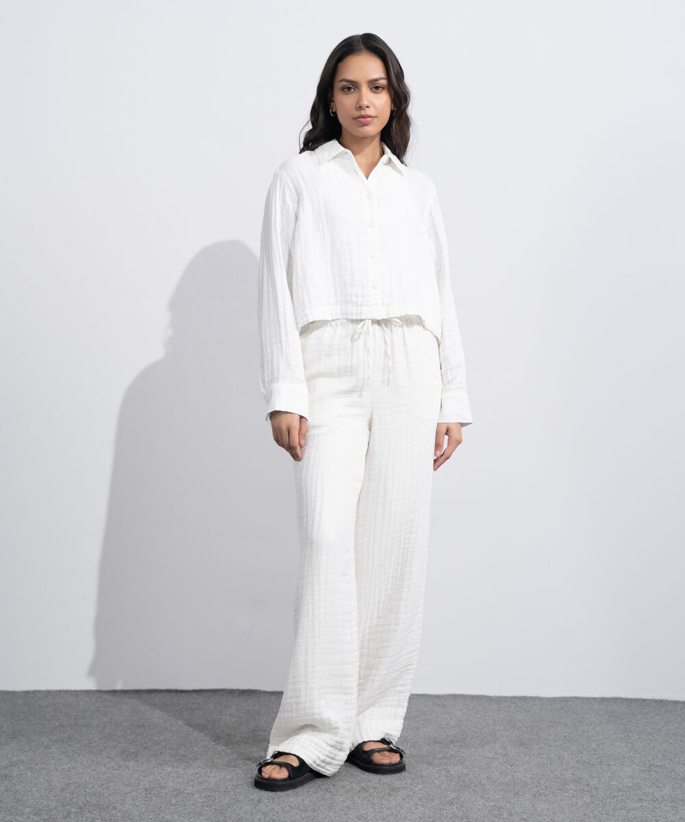Women's Western White Cotton Muslin Pull-On Trousers
