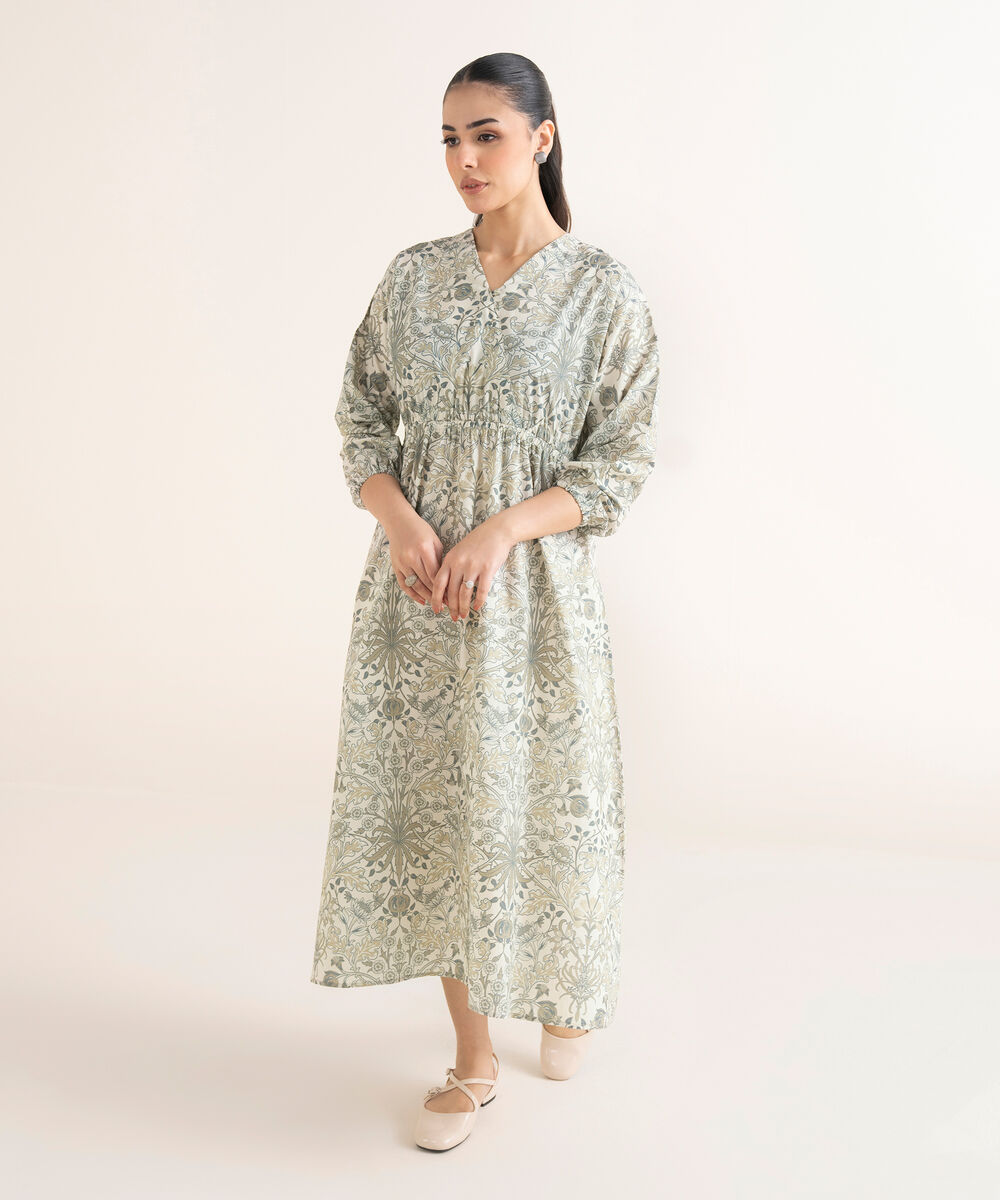 Women's RTW Cambric Printed Grey Dress