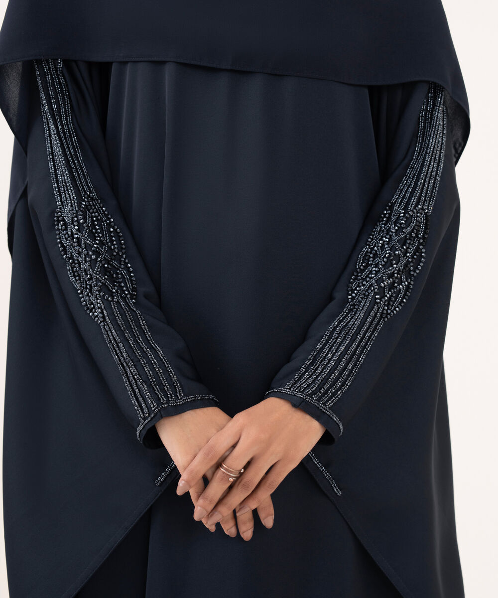 Women's Blue Polyester Abaya Set