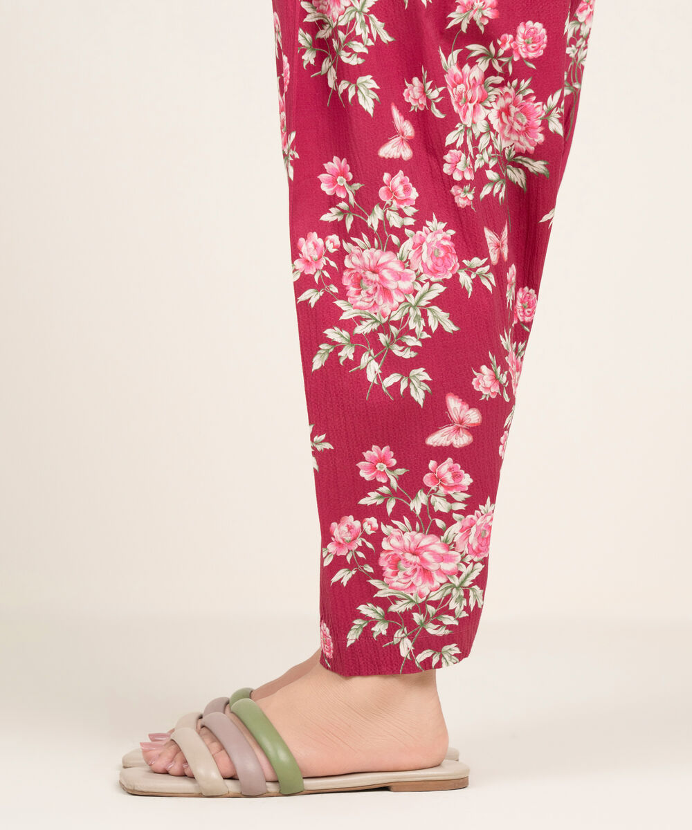 Women's RTW Seersucker Printed Dark Pink Skinny Shalwar