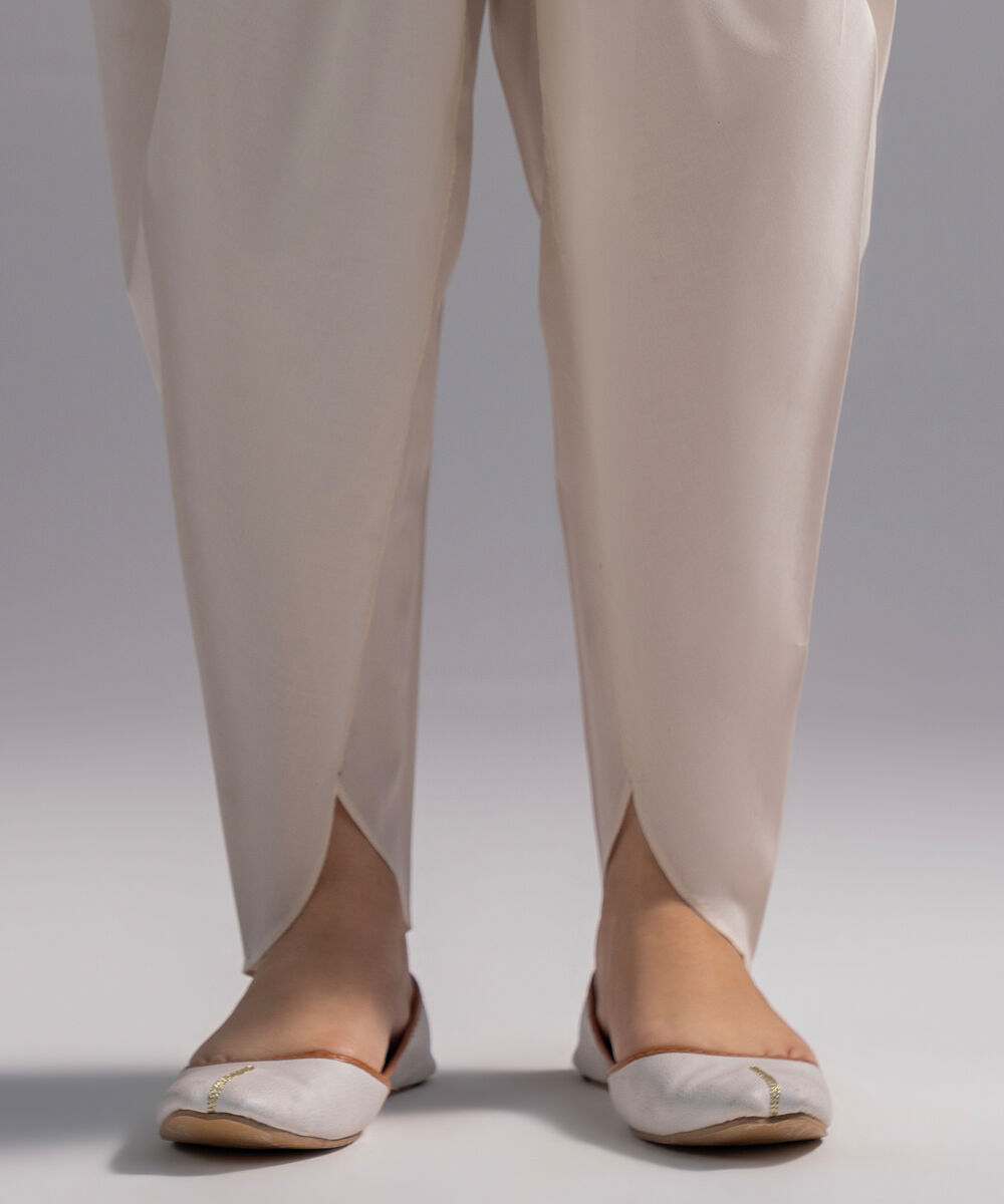 Women's RTW Cambric Solid White Tulip Shalwar