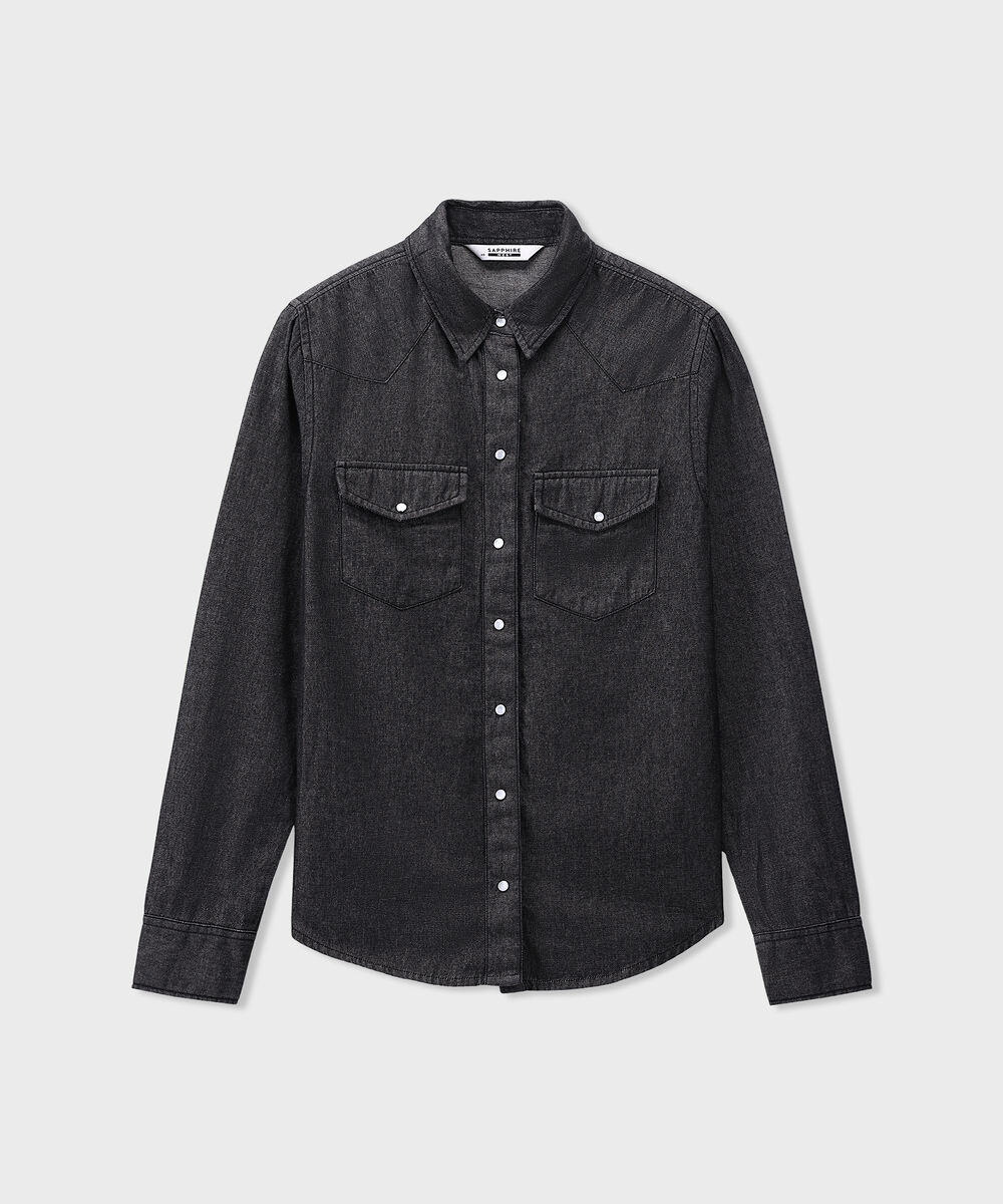 Women's Western Wear Grey Regular Fit Denim Shirt