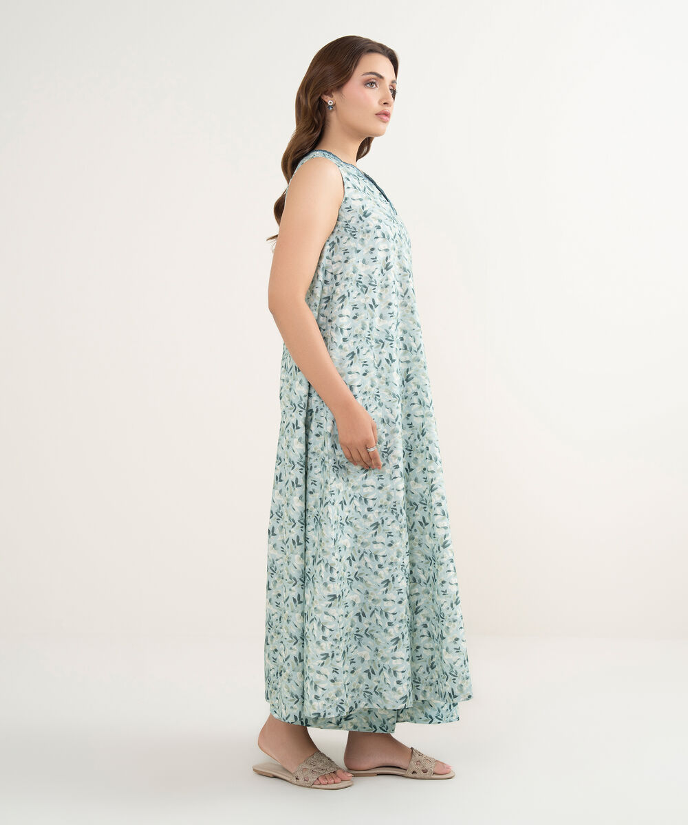 Women's Unstitched Zari Lawn Embroidered Blue 3 Piece Suit