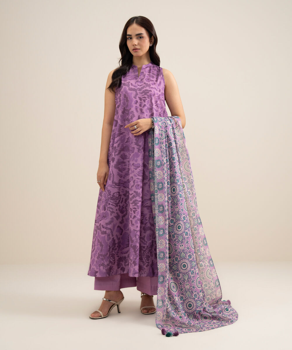 Women's Unstitched Lawn Printed Lilac 3 Piece Suit
