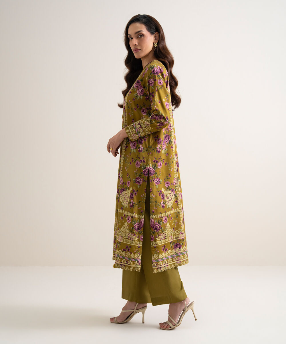 Women's Unstitched Arabic Lawn Printed Brown
