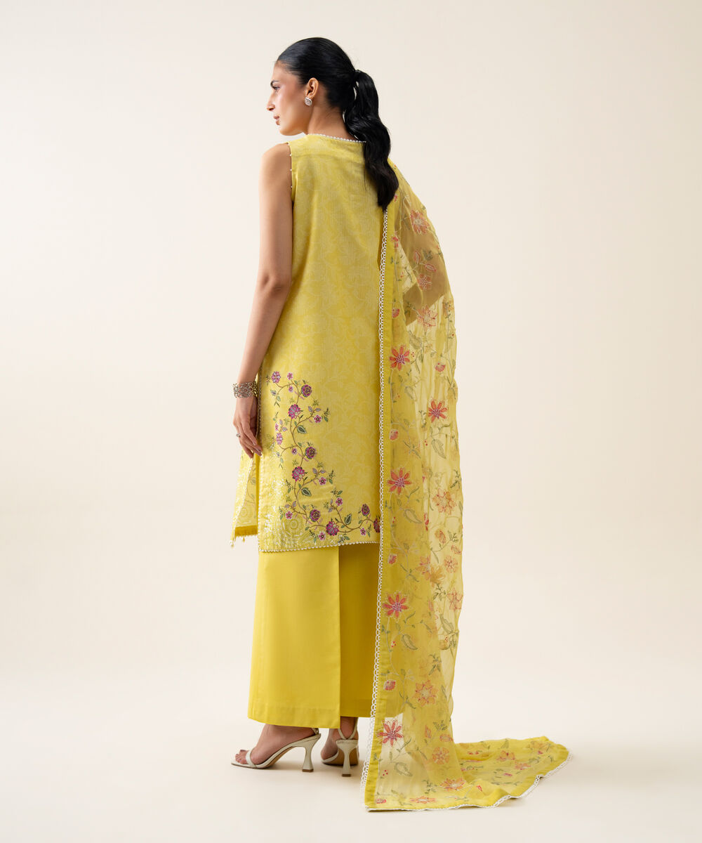 Women's Unstitched Blended Chiffon Printed Muted Olive Green 3 Piece Suit