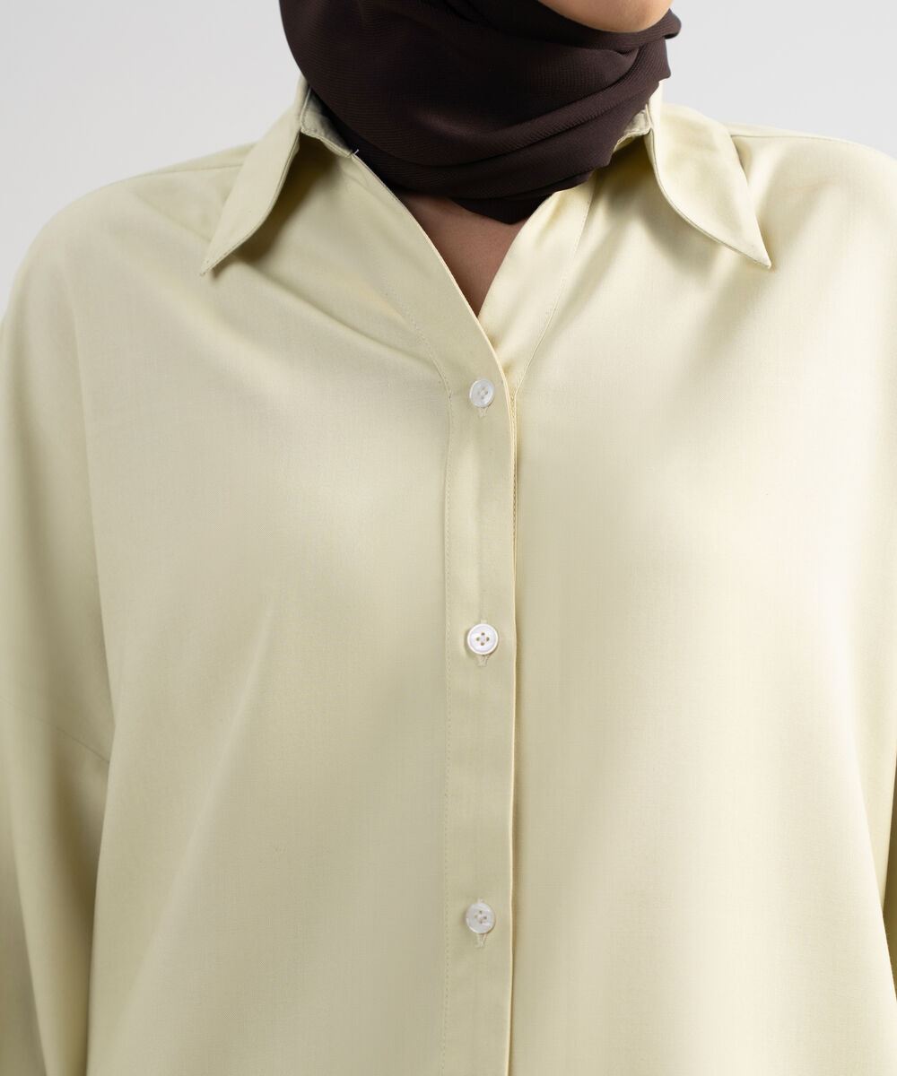 Women's Beige Oversize Button Down