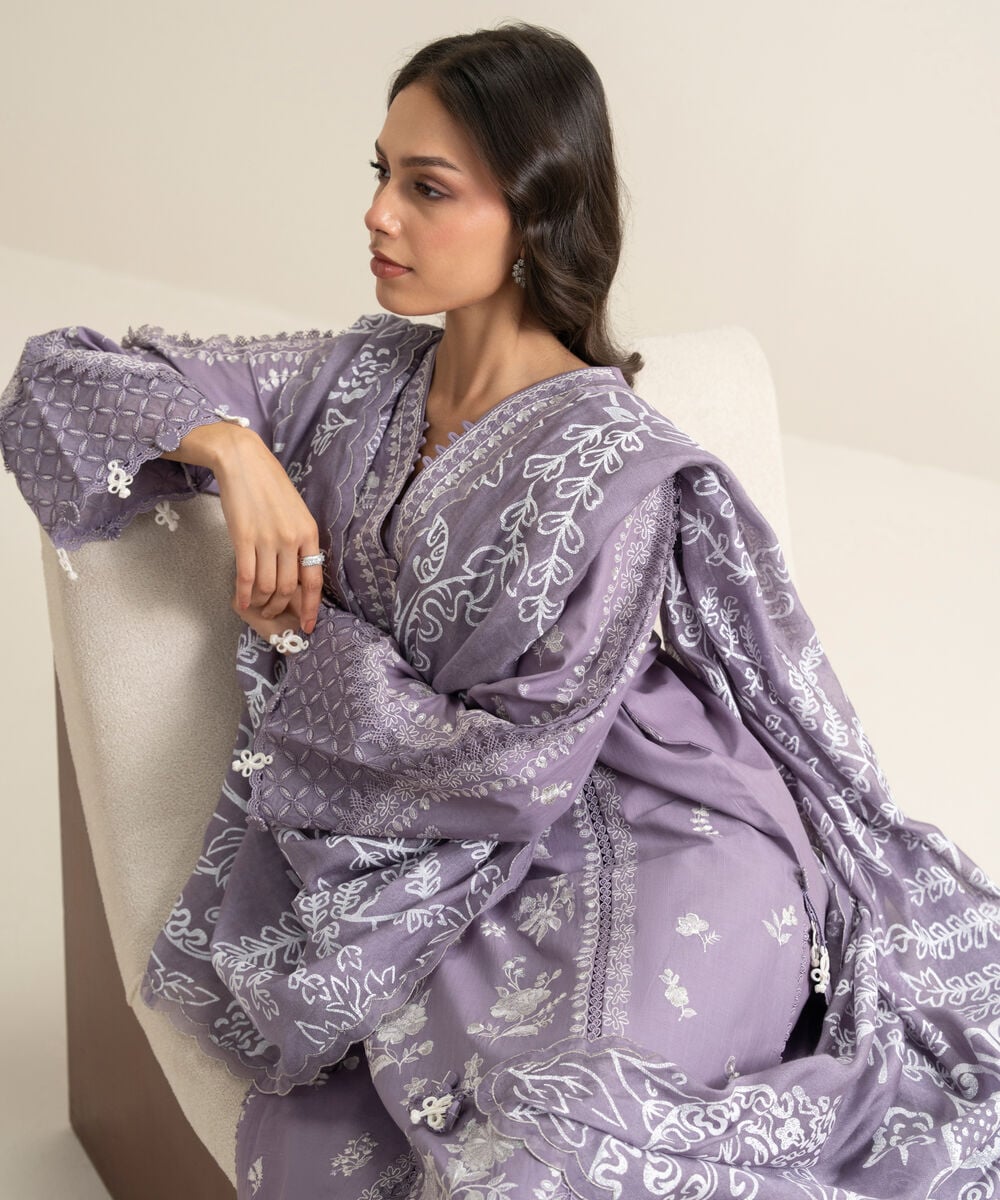 Women's Unstitched Lawn Embroidered Purple