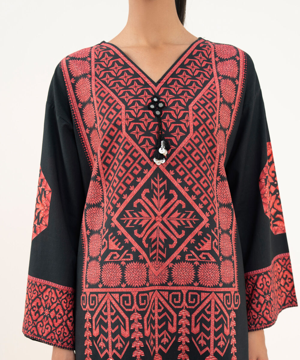 Women's RTW Cambric Black Printed Boxy Shirt