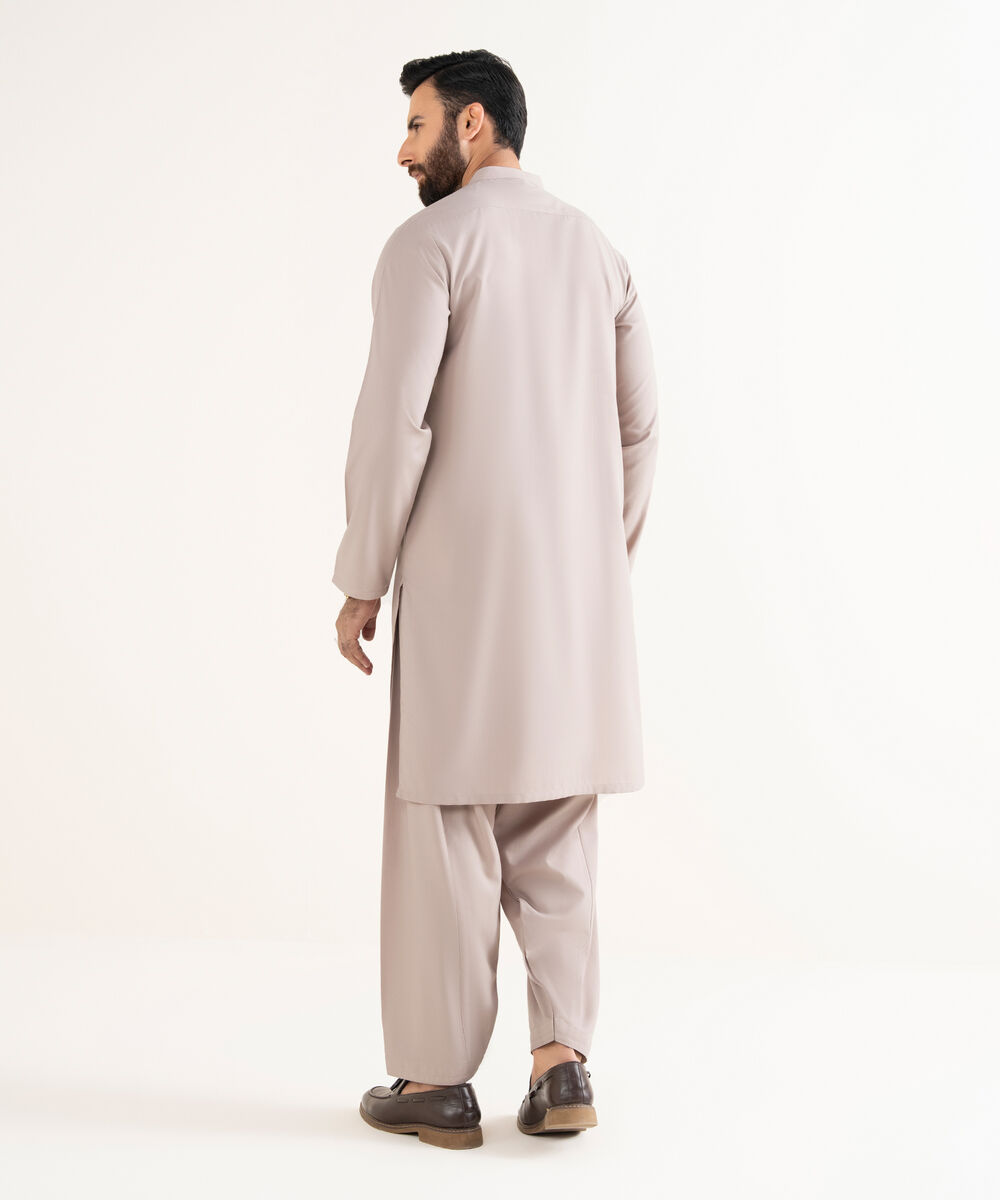 Men's Textured Wash & Wear Embroidered Mauve Kurta Shalwar