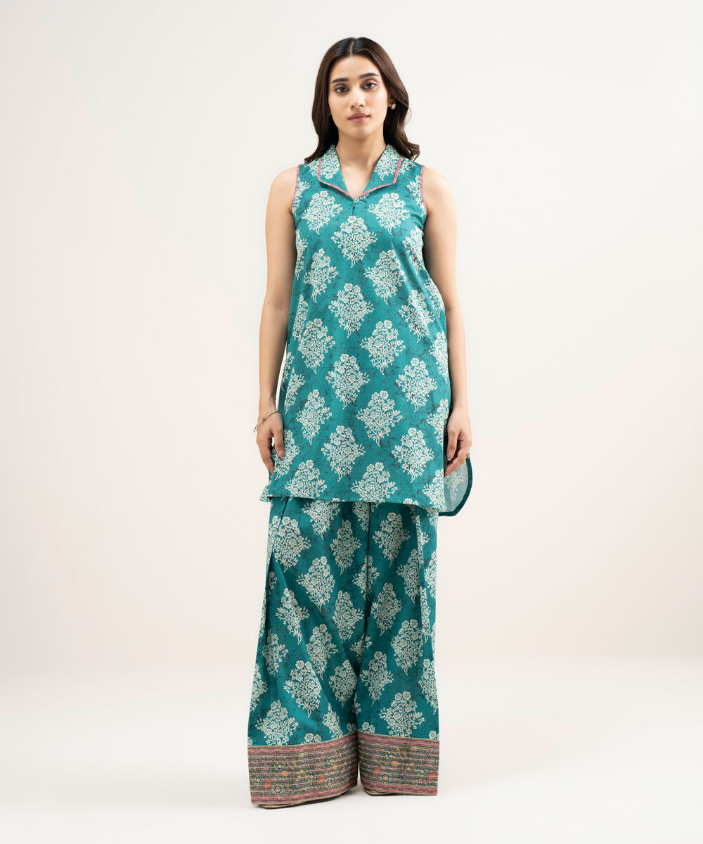 Women's Unstitched Lawn Printed Green 2 Piece Suit