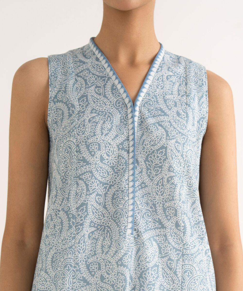 Women's Unstitched Light Khaddar Printed Blue Two Piece Suit