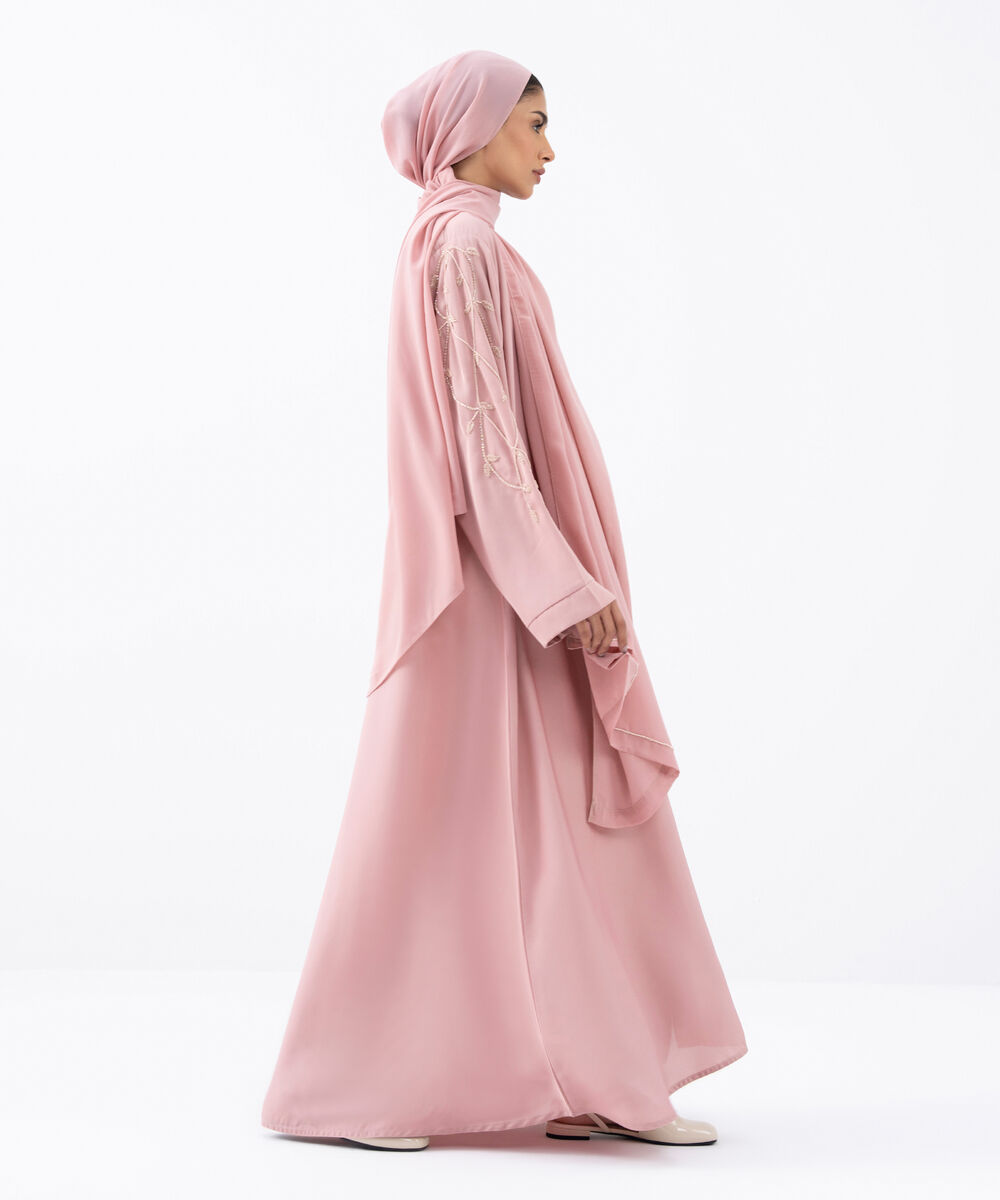 Women's Pink Polyester Abaya Set