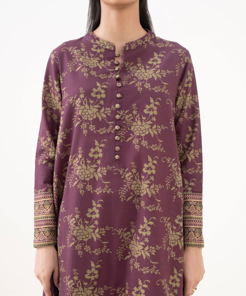 Women's Unstitched Khaddar Printed Red 3 Piece Suit