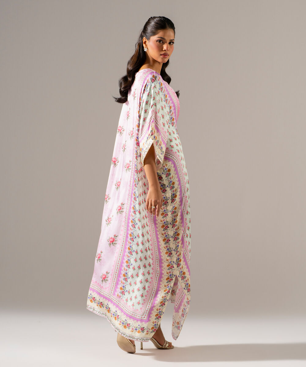 Women's RTW White Featheer Chamoz Printed Blue Kaftan