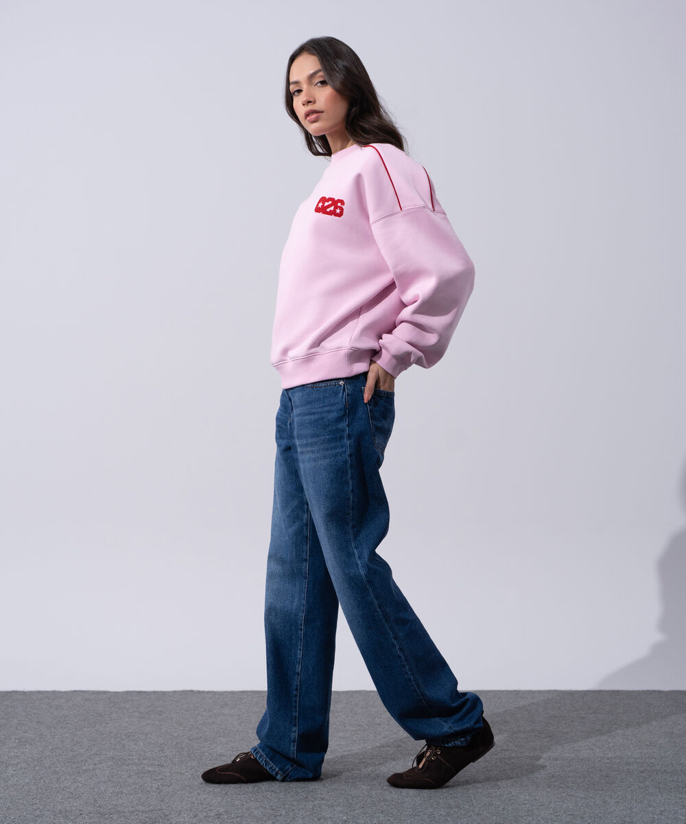 Women's Western Wear Pink Oversized Fleeceback Graphic Sweatshirt