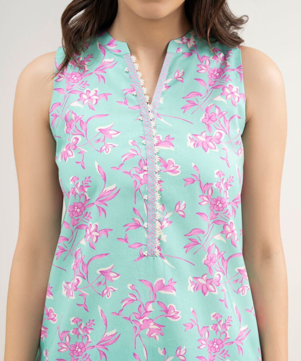 Women's Unstitched Lawn Printed Blue 3 Piece Suit