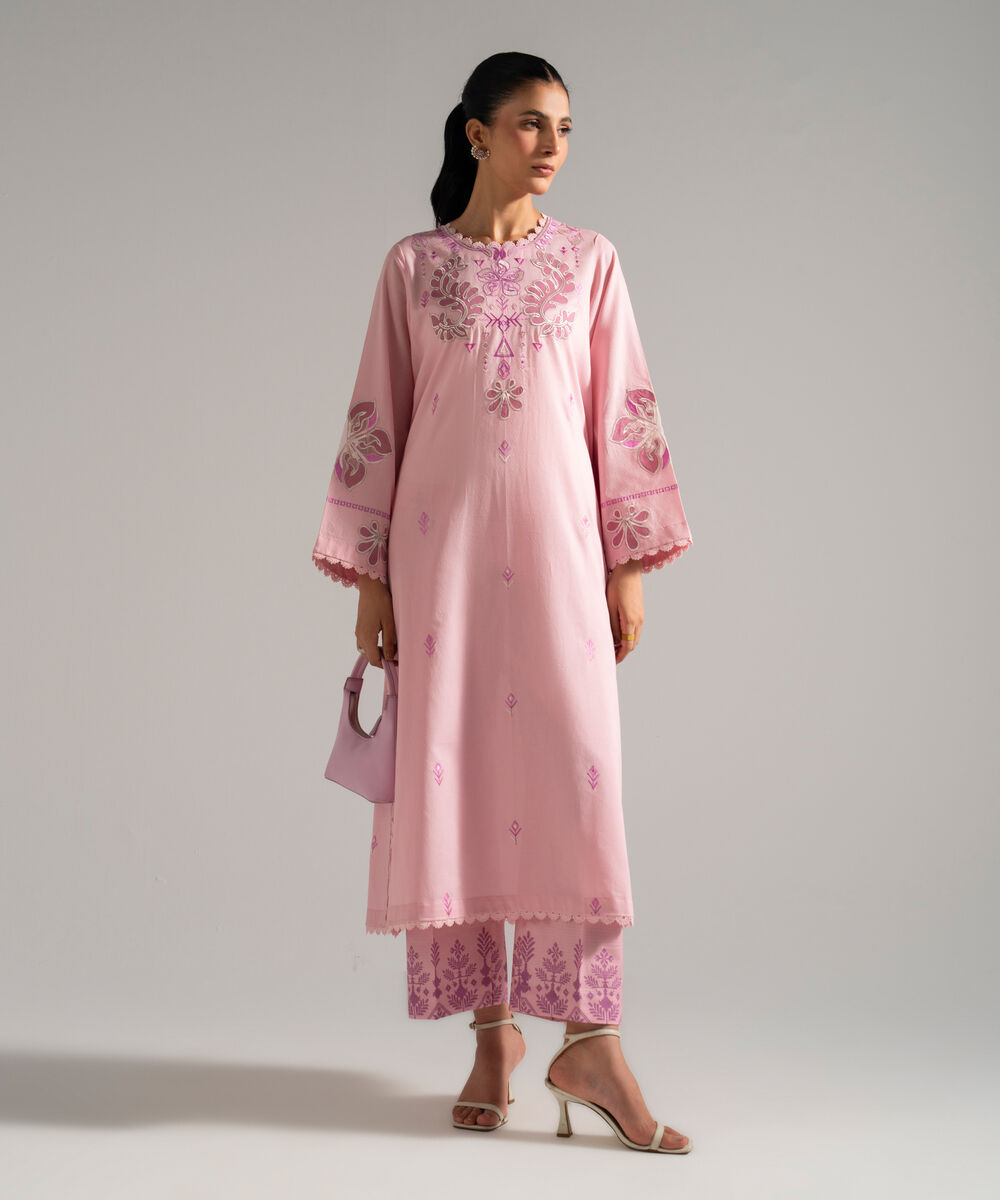 Women's RTW Dobby Embroidered Pink 2 Piece Suit