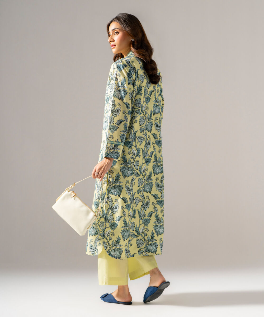 Women's RTW Cambric Printed Pale Yellow Straight Shirt