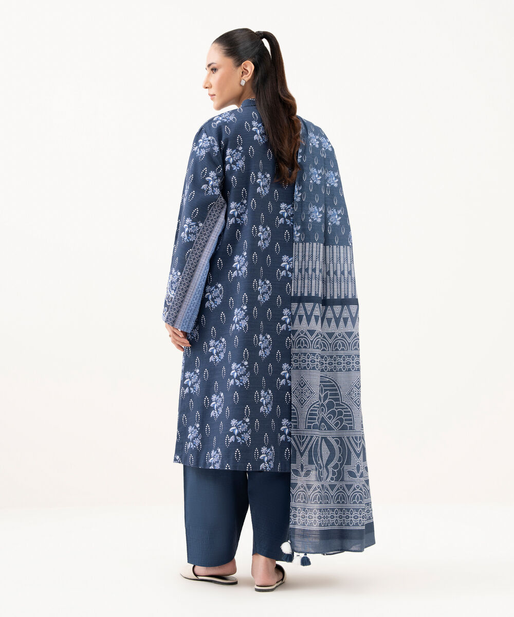 Women's Unstitched Khaddar Embroidered Blue 3 Piece Suit