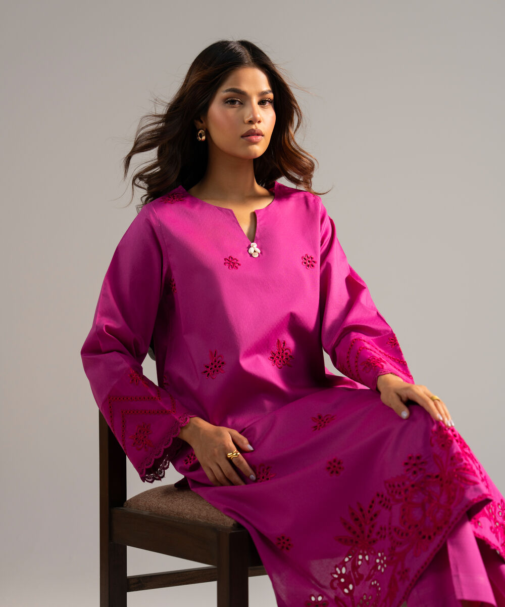 Women's RTW Dobby Embroidered Pink 2 Piece Suit