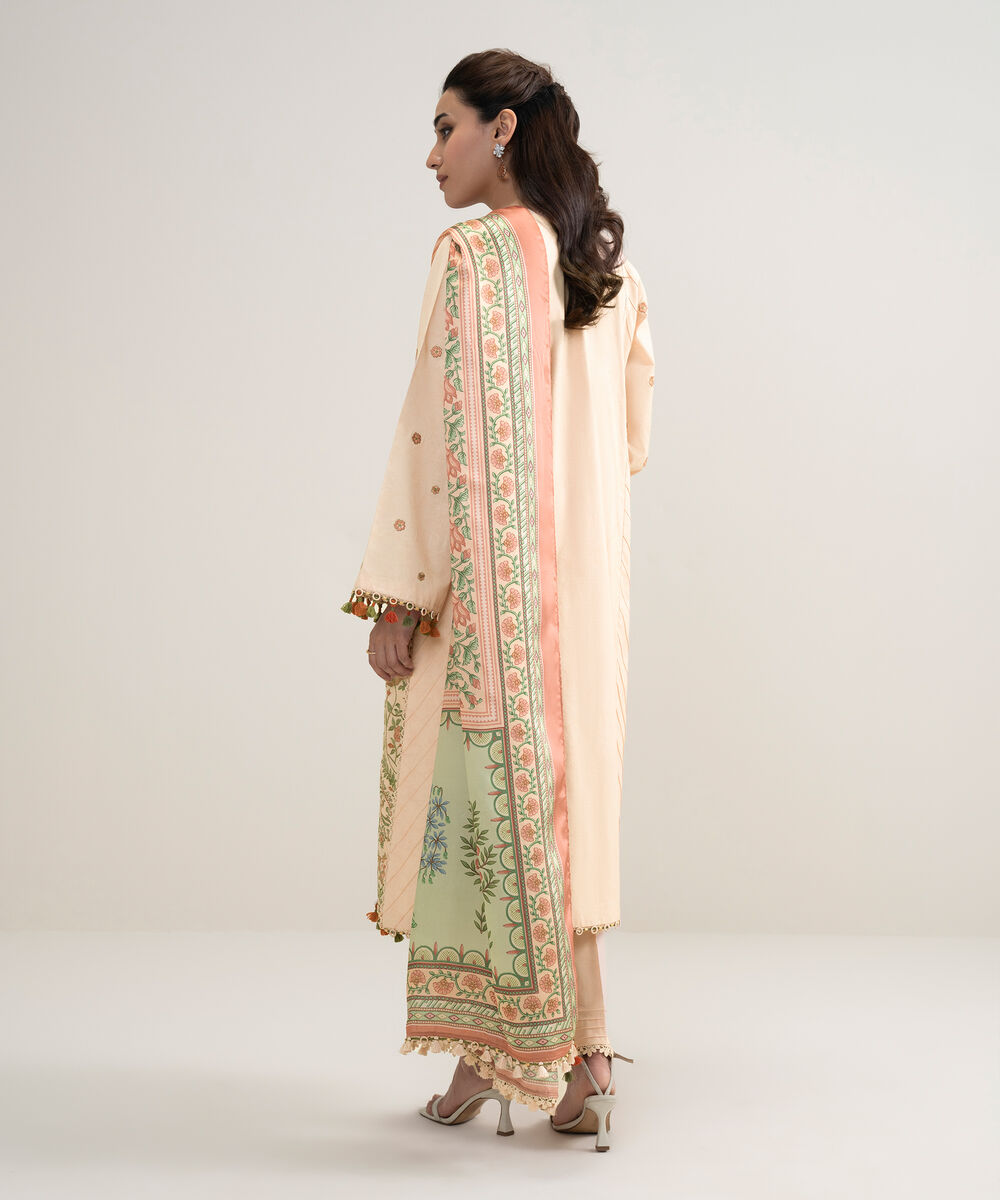 Women's Unstitched Lawn Embroidered Pink 3 Piece Suit