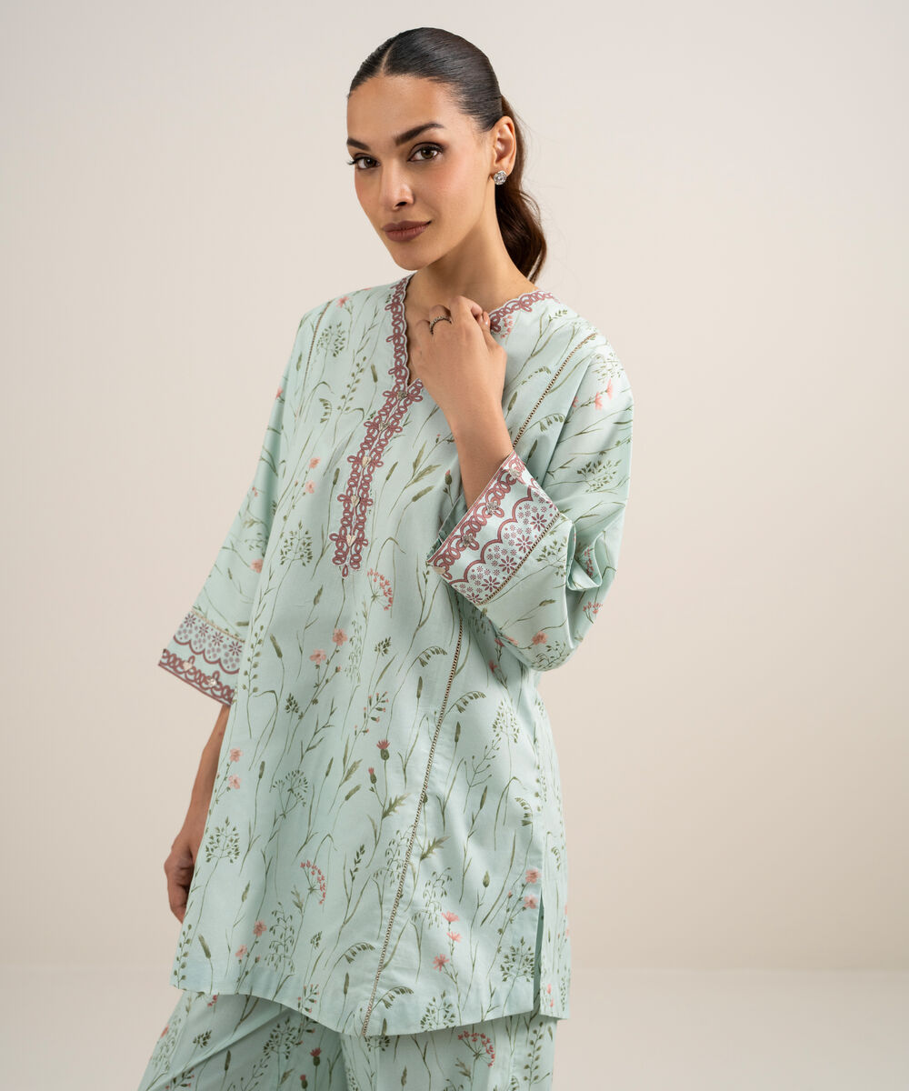 Women's Unstitched Lawn Printed Blue  2 Piece Suit