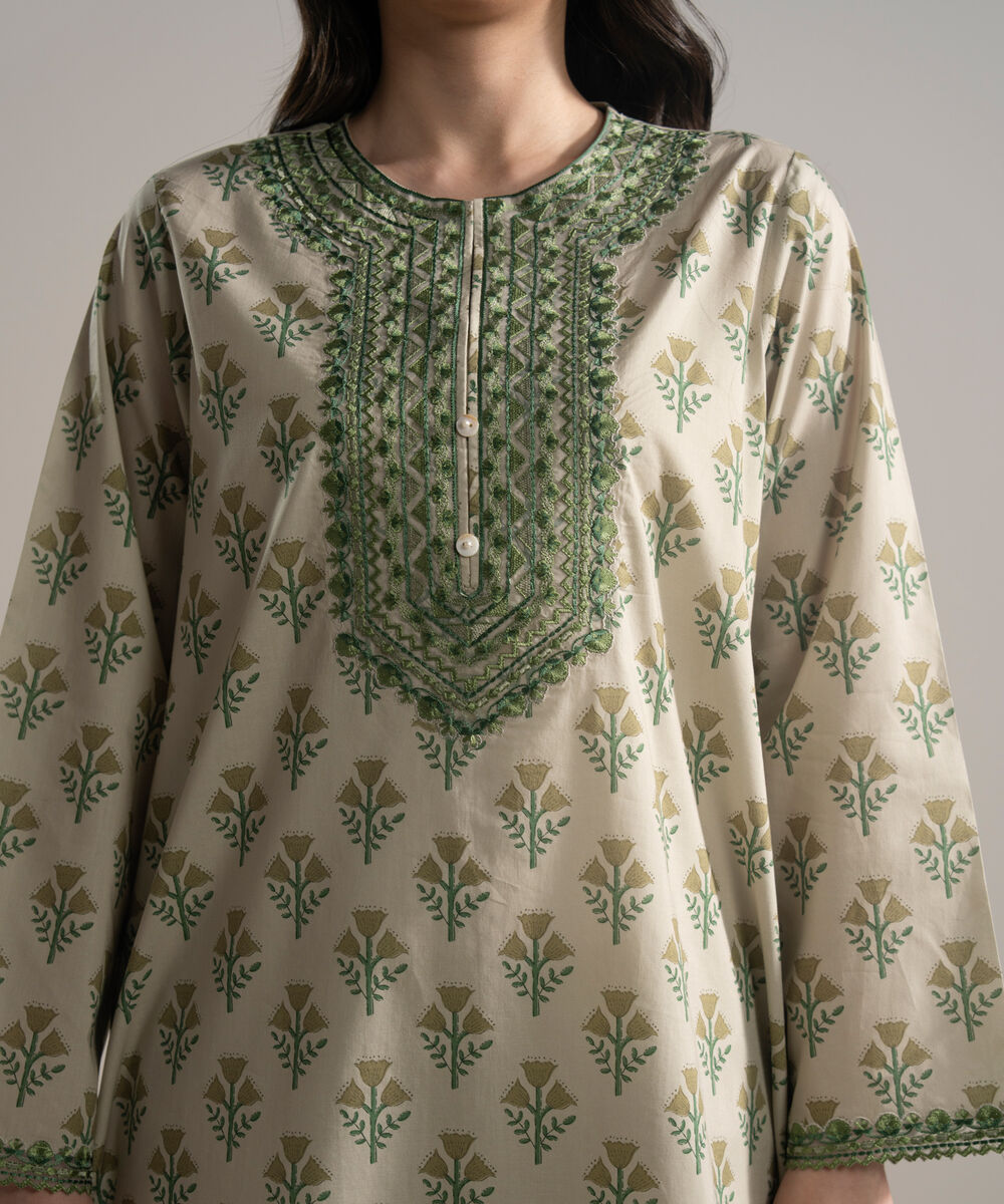 Women's RTW Cambric Embroidered Beige 3 Piece Suit