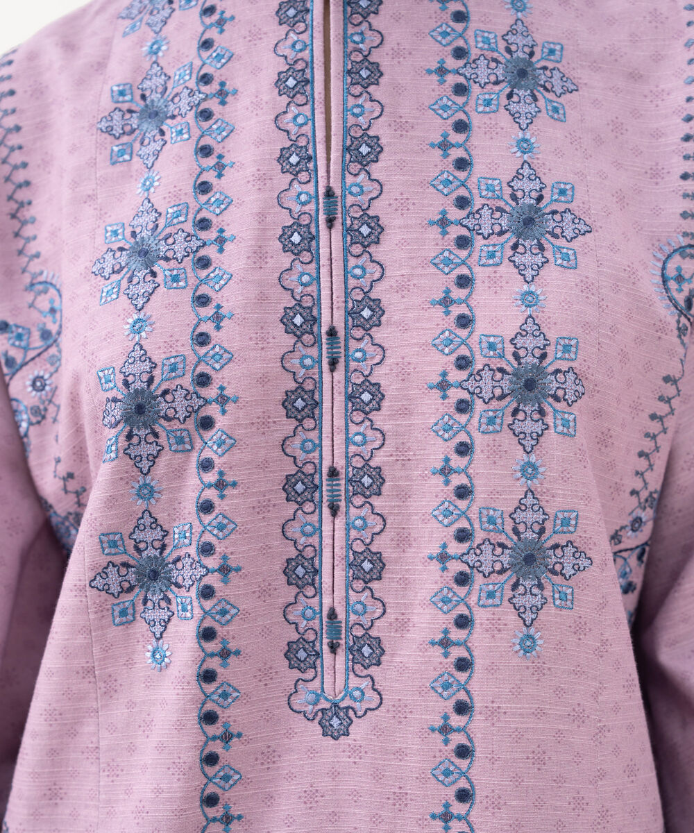 Women's Unstitched Khaddar Embroidered Purple 3 Piece Suit