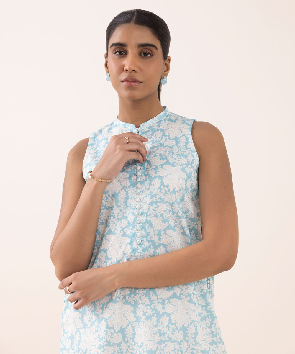 Women's Unstitched Lawn Printed Blue Shirt