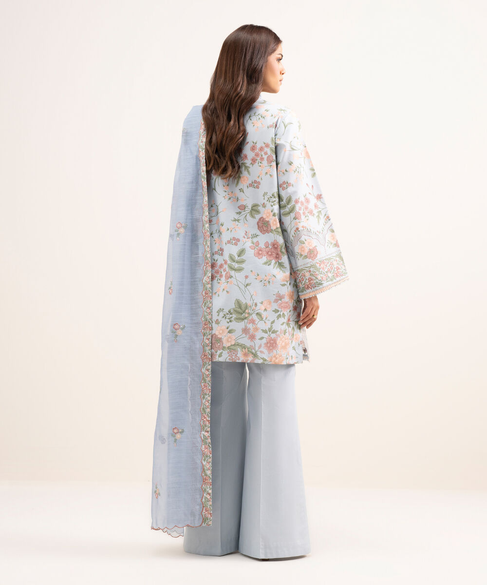 Women's Unstitched Lawn Embroidered Blue 3 Piece Suit