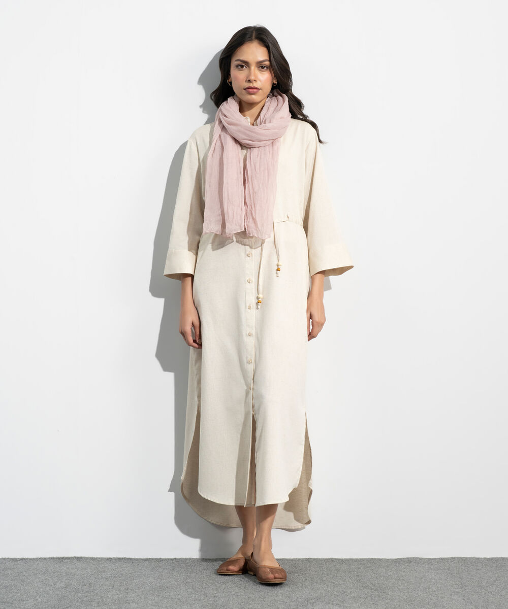 Women's Western Off White Textured Rectangular Scarf