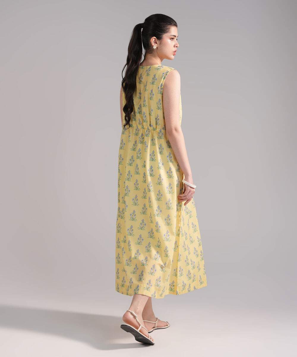 Women's RTW Slub Lawn Printed Yellow Dress Shirt