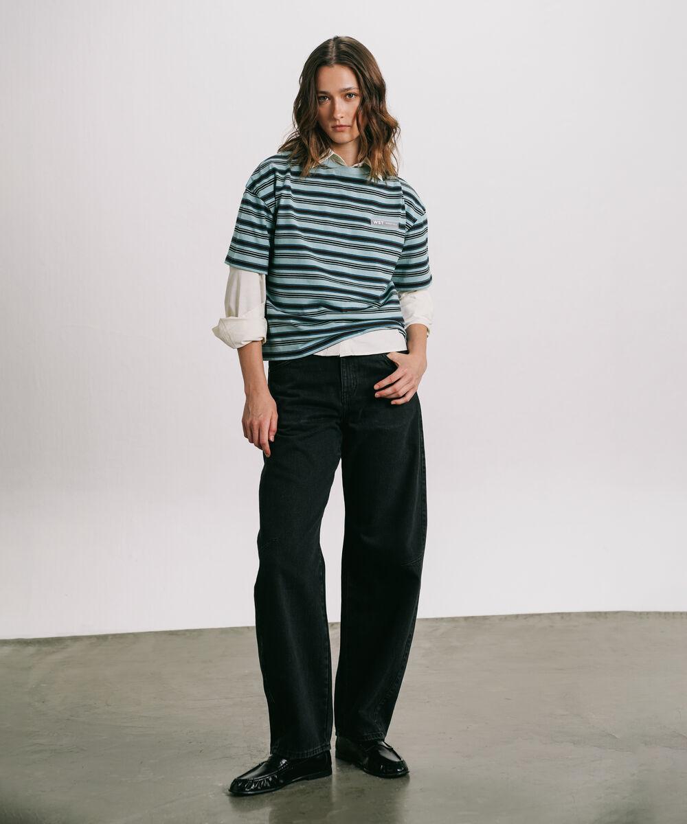 Women's Western Wear Blue Yarn Dyed T-Shirt