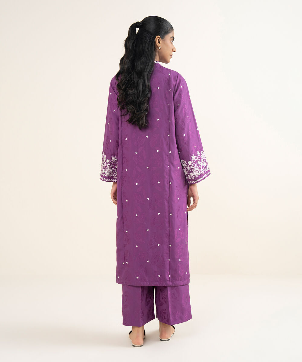Women's RTW Jacquard Embroidered Purple A-Line Shirt