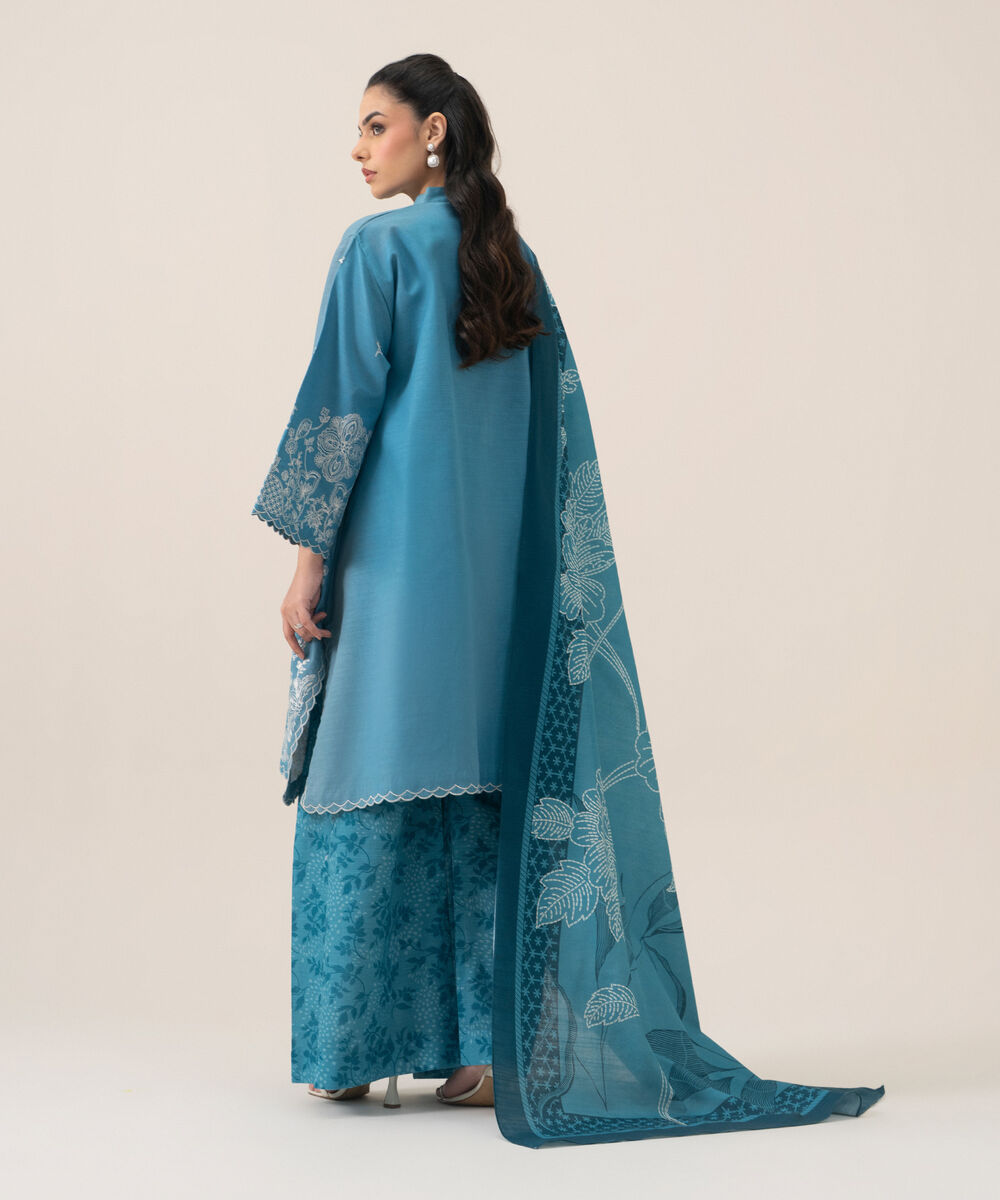 Women's Unstitched Premium Khaddar Embroidered Blue 3 Piece Suit