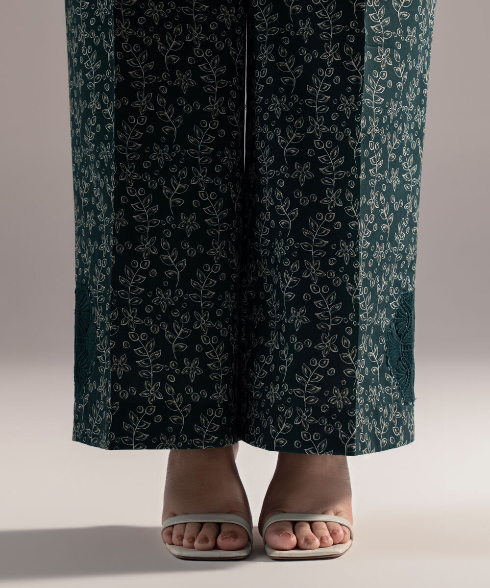 Women's RTW Cambric Printed Dark Green Culottes
