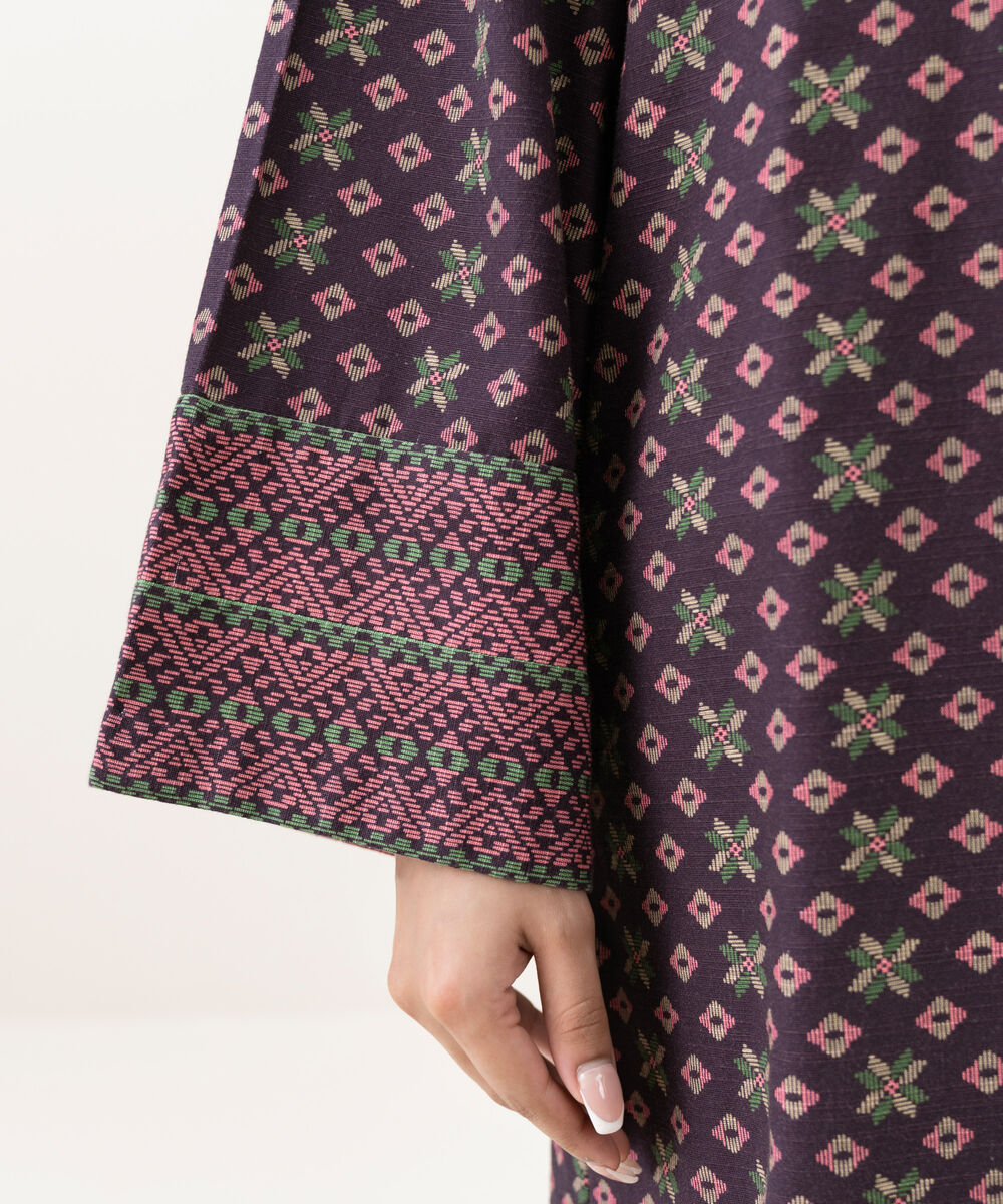 Women's Unstitched Khaddar Printed Purple 2 Piece Suit