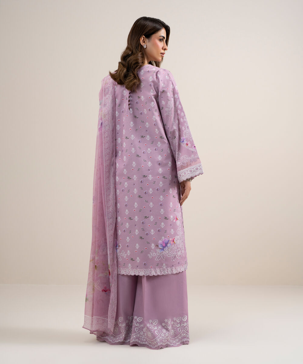 Women's Unstitched Dobby Embroidered Pink 3 Piece Suit
