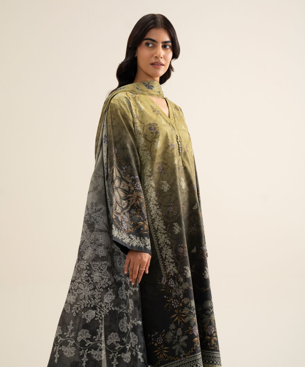 Women's Unstitched Cotton Printed Multi 3 Piece Suit
