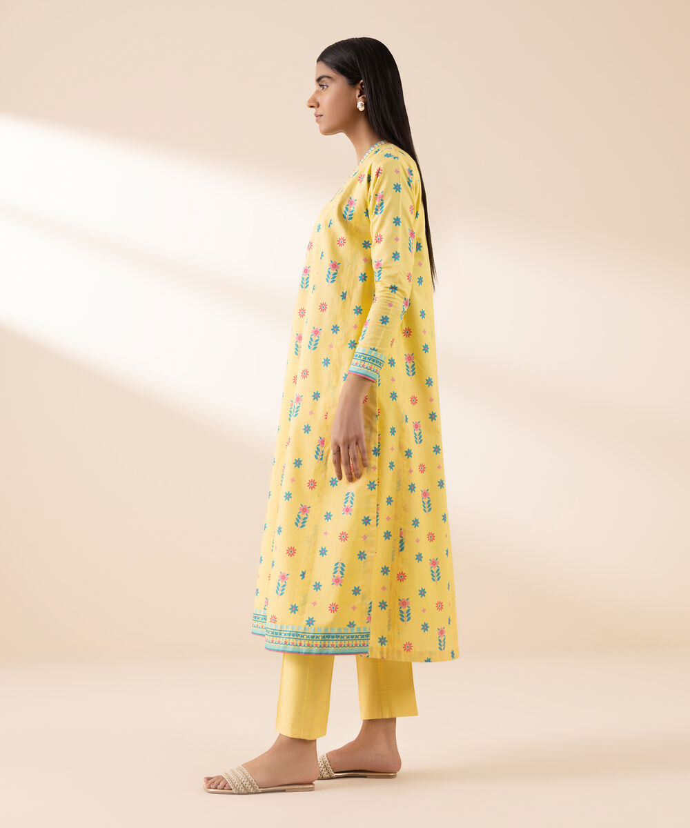 Women's Unstitched Lawn Printed Yellow 2 Piece Suit