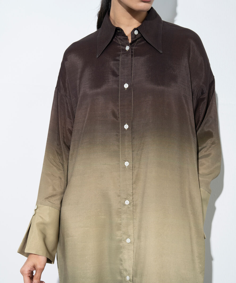 Women's Western Multi Ombre Print Shirt Dress