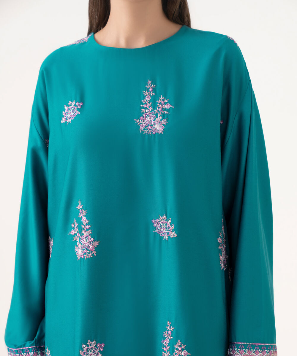 Women's RTW Viscose Marina Blue Dyed Drop Shoulder Shirt