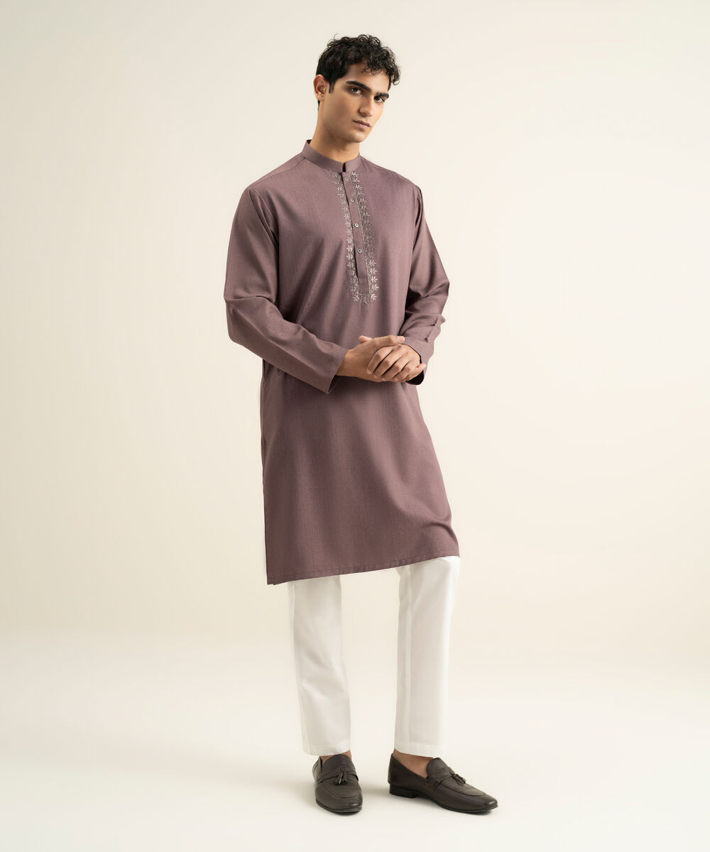 Men's mauve Blended Jacquard Kurta