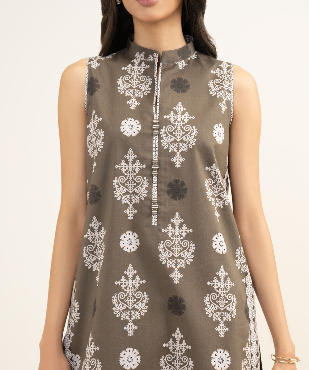 Women's Unstitched Lawn Printed Brown 3 Piece Suit