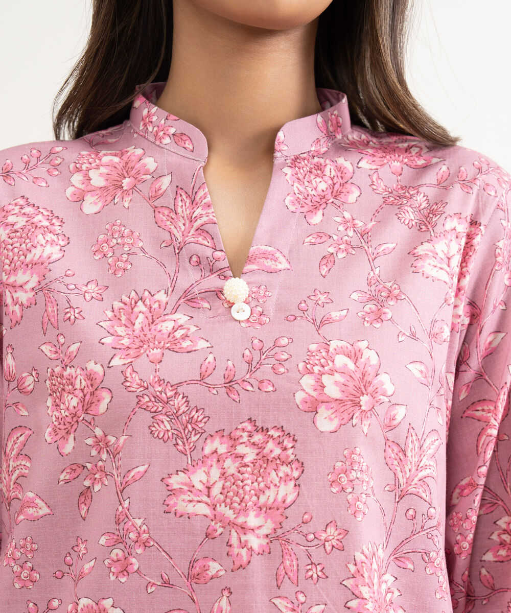 Women's RTW Cambric Embroidered Pink Straight Shirt