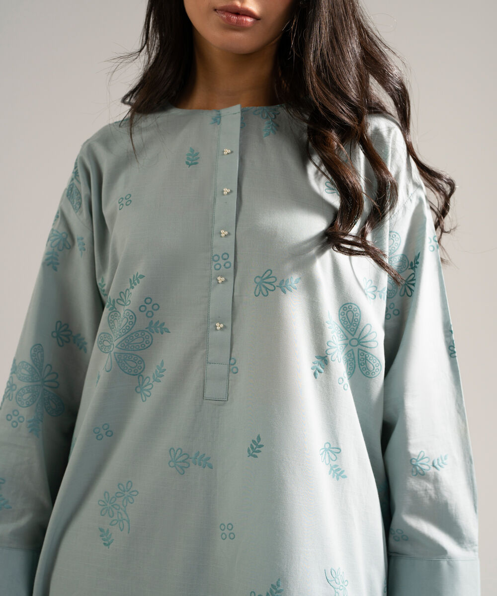 Women's RTW Slub Lawn Printed Blue 2 Piece Suit
