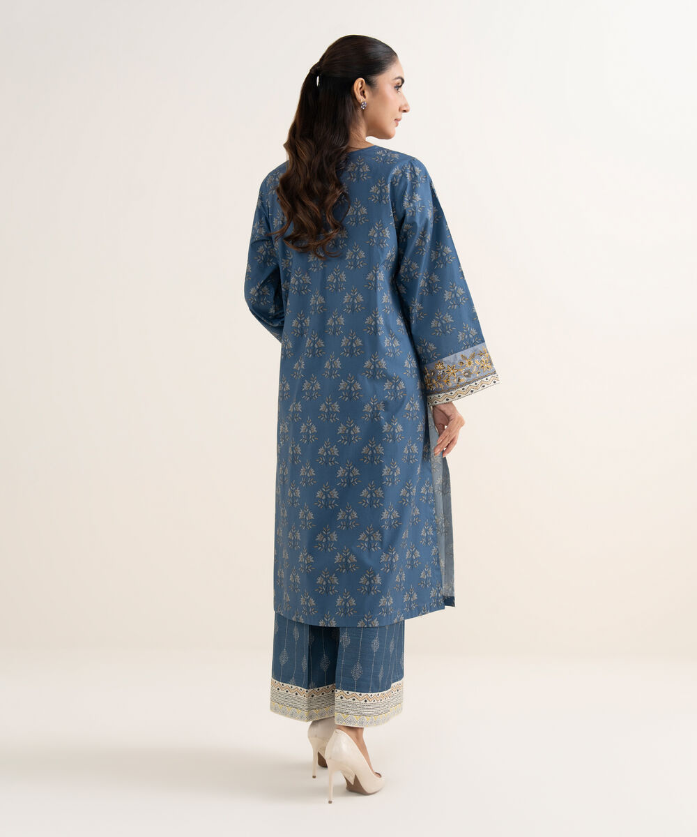Women's RTW Cotton Embroidered Blue Shirt